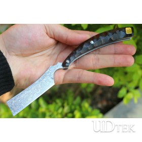 Pangu razor damascus folding knife with natural ebony eood handle UD2105503